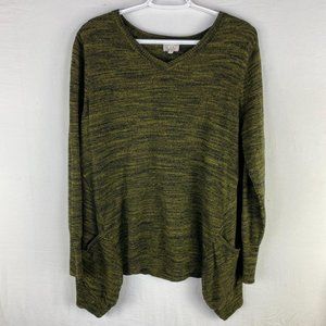 LOGO by Lori Goldstein Melange Cotton Cashmere Sweater Green Large A282340